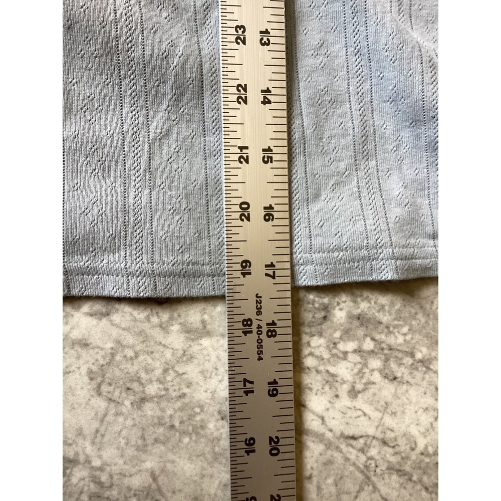 Things Between Light Blue Cotton Pointelle Knit Lace Trim Short Sleeve Top S - Picture 5 of 7